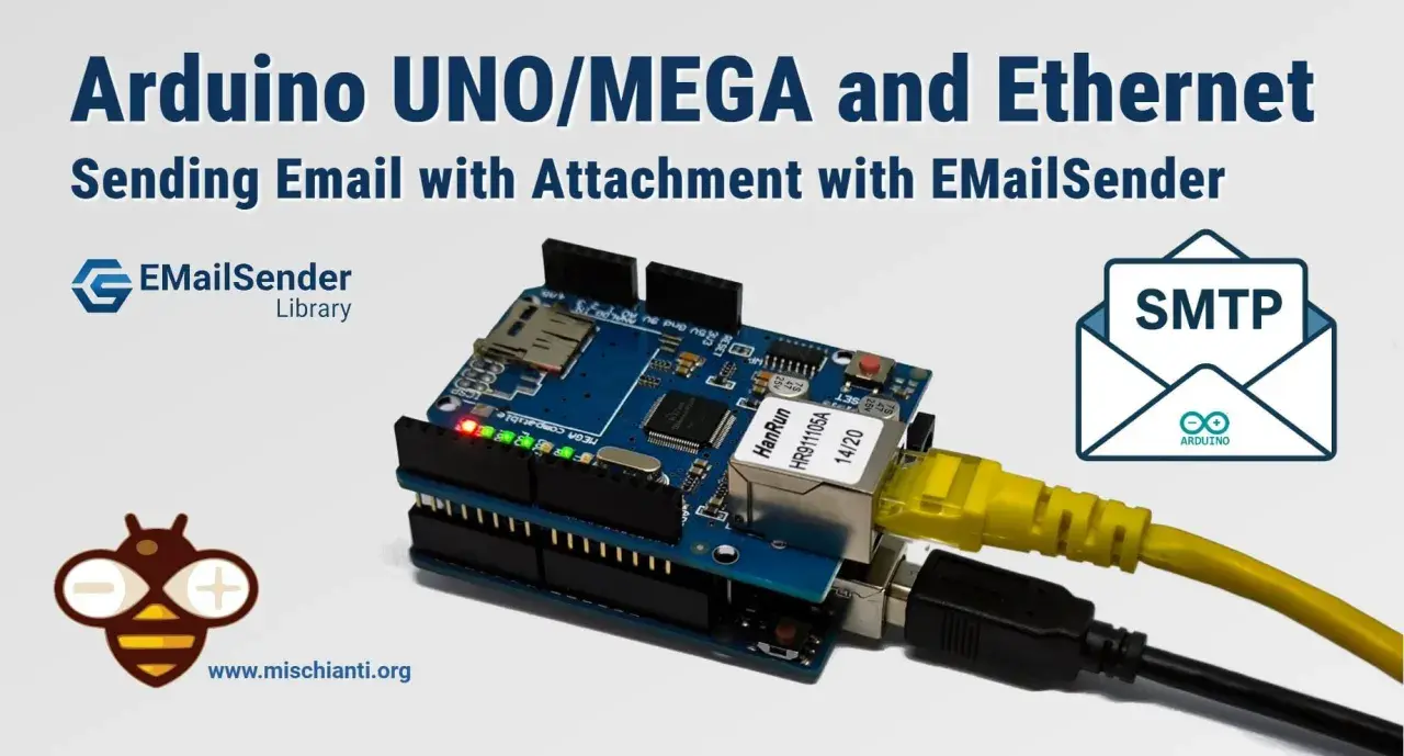 Arduino UNO/MEGA con shield Ethernet per inviare email con allegati tramite la libreria EMailSender.