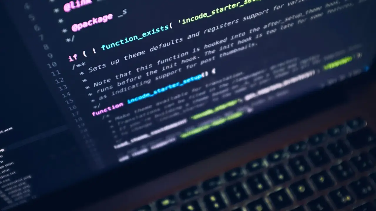 Schermo con codice Python evidenziato, che mostra una funzione per l'inizializzazione di un tema WordPress.