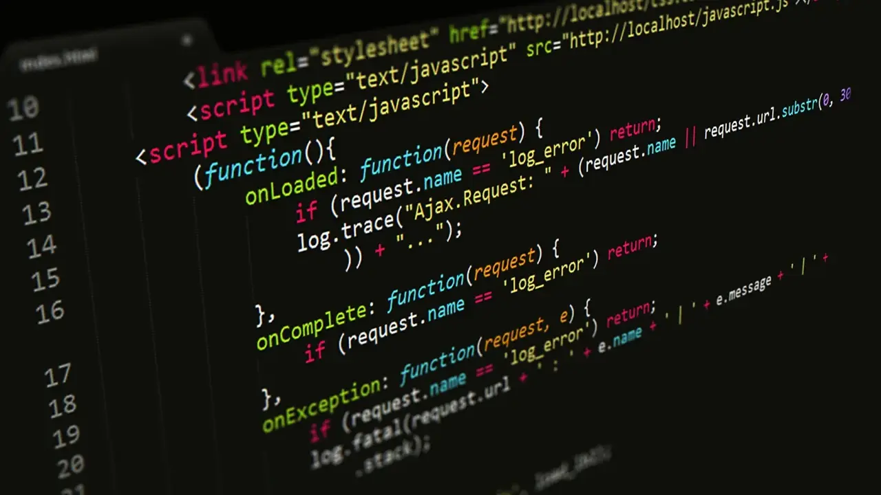Codice sorgente JavaScript con evidenziazione sintattica, ideale per un corso JavaScript.