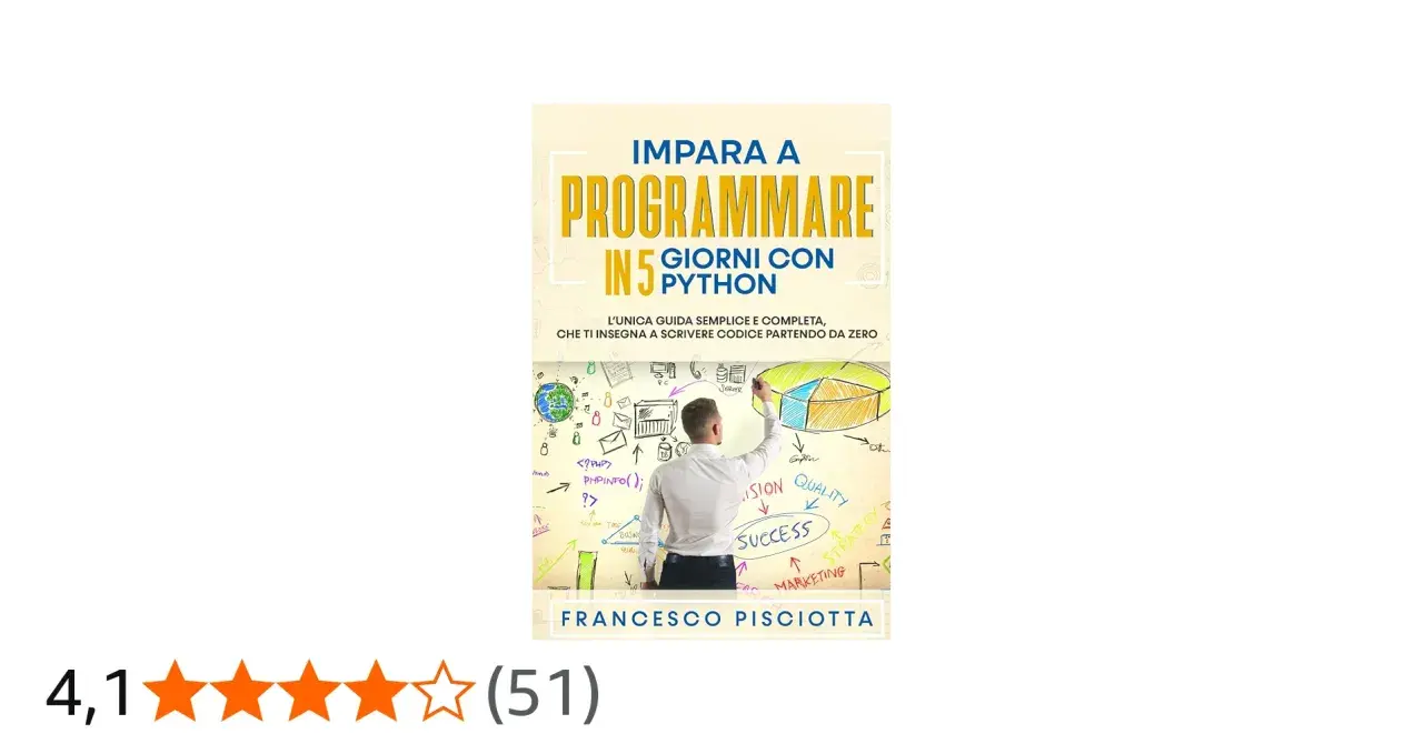 Impara a programmare in Python con questa guida completa. Un uomo disegna un diagramma di flusso con concetti di business e codice.