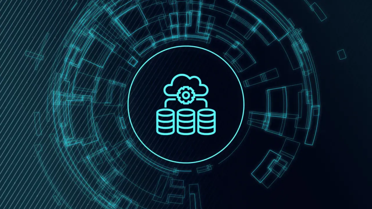 Icona stilizzata di un cloud con ingranaggio e tre pile di dischi, che simboleggia il database. Capire SQL cos'è è fondamentale per gestire questi dati.