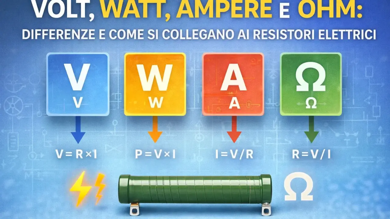 Spiegazione di volt, watt, ampere e ohm, con formule e un resistore. Cosa sono i volt ampere? La corrente (A) si calcola dividendo la tensione (V) per la resistenza (R).