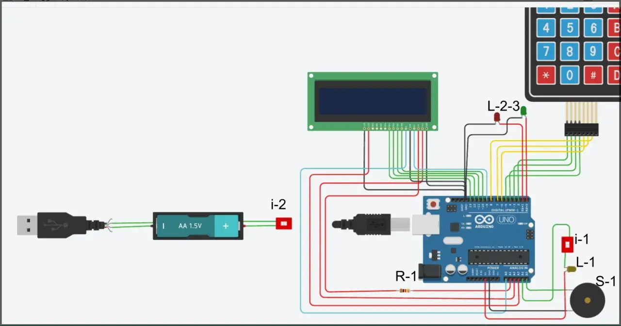 Schema di un circuito con Arduino, display LCD, tastierino numerico e buzzer. Ideale per progetti con Arduino.
