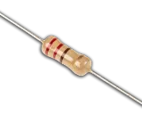 Resistenze elettronica con bande colorate (marrone, rosso, marrone, oro) su corpo beige.