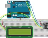 Arduino Uno collegato a un display LCD e a un encoder rotativo su breadboard.
