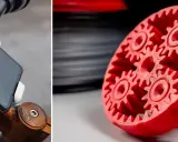 Supporto per smartphone da bicicletta stampato in ASA e un complesso ingranaggio planetario rosso, anch'esso stampato in 3D.