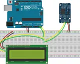 Schema di un **arduino clock** con display LCD e modulo RTC collegati a una breadboard.