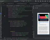Schermata di Android Studio con codice XML per la programmazione Android. Visualizza la tavola periodica in un'app.