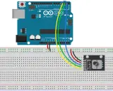 Schema di collegamento di un Arduino UNO a una breadboard con un encoder rotativo. Il **sketch Arduino** è in fase di realizzazione.