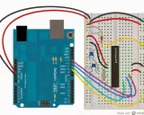Arduino UNO collegato a breadboard con microcontrollore ATmega328. Un esempio di come si scrive sketch per elettronica.