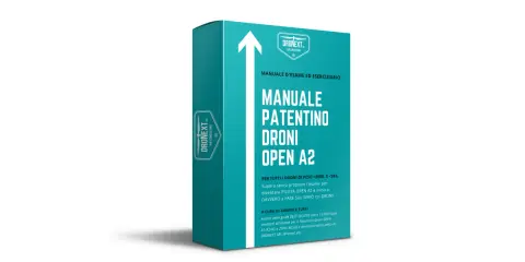 Manuale per il patentino droni Open A2, con esercizi per superare l'esame e diventare pilota.