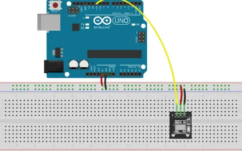 Arduino Uno collegato a un sensore IR su breadboard. Il sensore rileva segnali infrarossi.