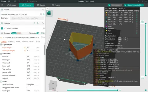 Interfaccia di slicing con modello 3D, impostazioni di stampa e codice G. Confronto tra Klipper e Marlin per ottimizzare la stampa.