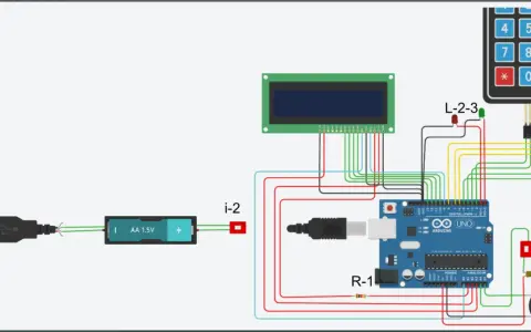 Schema di un circuito con Arduino, display LCD, tastierino numerico e buzzer. Ideale per progetti con Arduino.