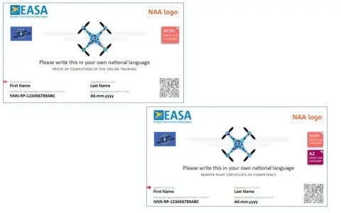 Certificati EASA per il patentino drone a1, a2, a3: differenze tra prova di completamento e attestato di competenza.