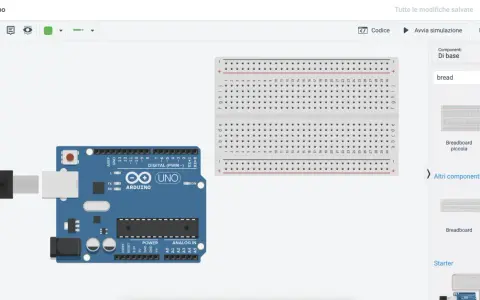 Arduino Uno collegato a una breadboard in Autodesk Circuits.