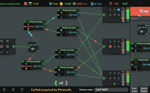 Interfaccia di giochi di programmazione con nodi e schemi decisionali per ottimizzare il traffico.