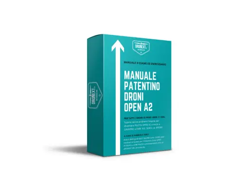 Manuale per il patentino droni Open A2, con esercizi per superare l'esame e diventare pilota.