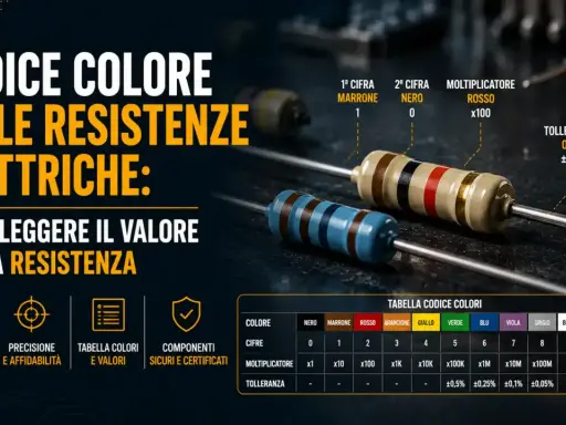 La tabella resistenze colori mostra come leggere il valore di una resistenza elettrica tramite le bande colorate.