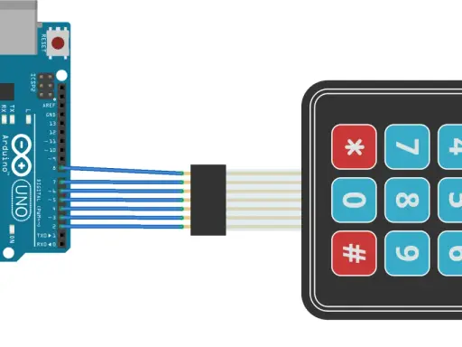 Arduino UNO collegato a un keypad numerico tramite cavi.