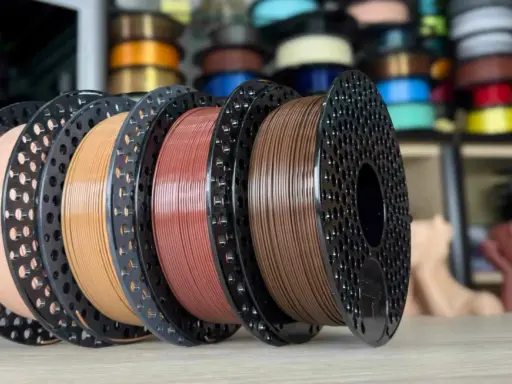 Bobine di colori per stampe 3d in tonalità naturali, pronte per dare vita a creazioni uniche.