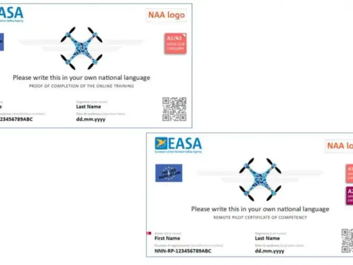 Certificati EASA per il patentino drone a1, a2, a3: differenze tra prova di completamento e attestato di competenza.