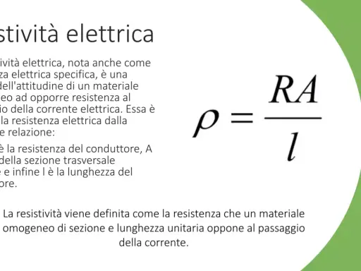 La resistività elettrica misura l'attitudine di un materiale ad opporre resistenza al passaggio della corrente. La formula è ρ = RA/l.