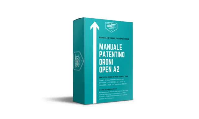 Manuale per il patentino droni Open A2, con esercizi per superare l'esame e diventare pilota.