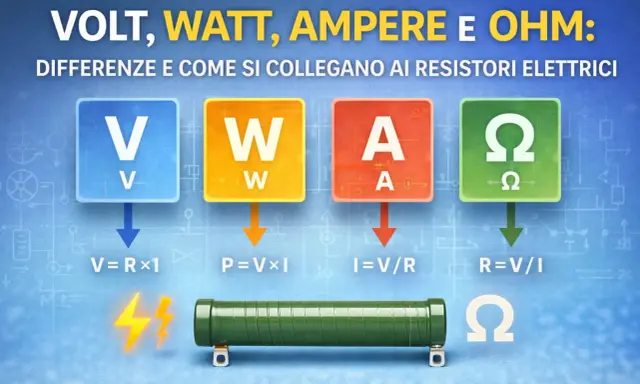 Spiegazione di volt, watt, ampere e ohm, con formule e un resistore. Cosa sono i volt ampere? La corrente (A) si calcola dividendo la tensione (V) per la resistenza (R).