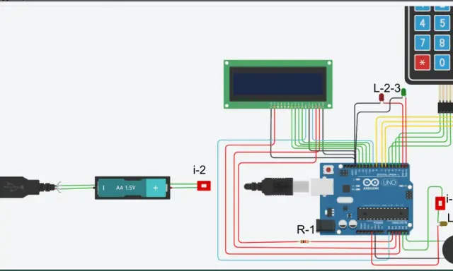 Schema di un circuito con Arduino, display LCD, tastierino numerico e buzzer. Ideale per progetti con Arduino.