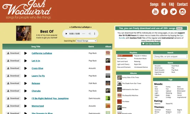 Sito per scaricare musica gratis: Josh Woodward offre download gratuiti di canzoni, playlist e album.