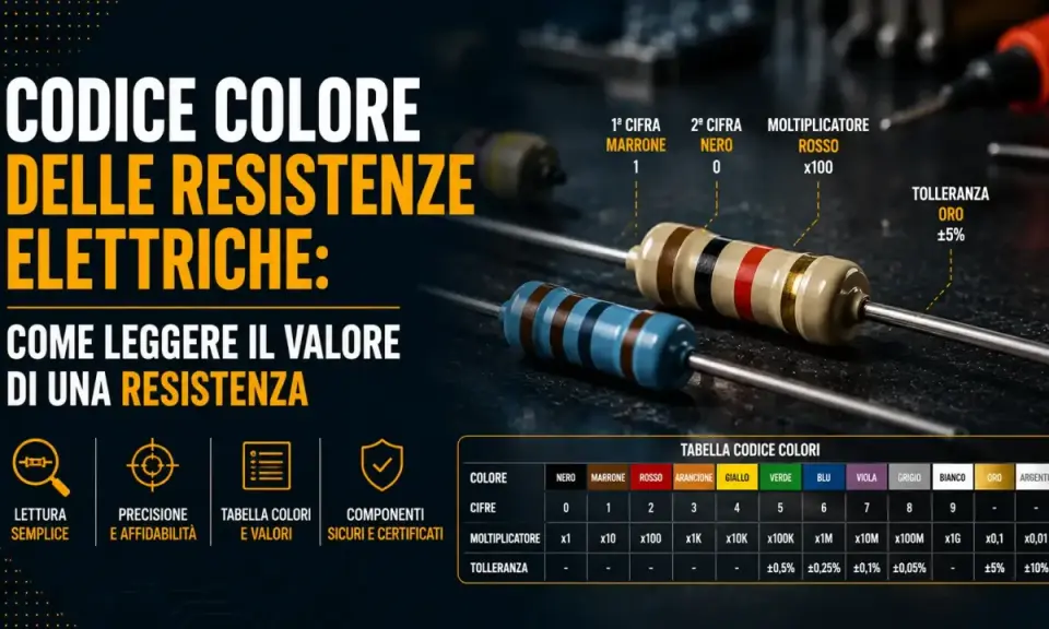 La tabella resistenze colori mostra come leggere il valore di una resistenza elettrica tramite le bande colorate.