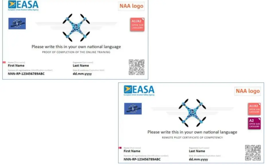 Certificati EASA per il patentino drone a1, a2, a3: differenze tra prova di completamento e attestato di competenza.