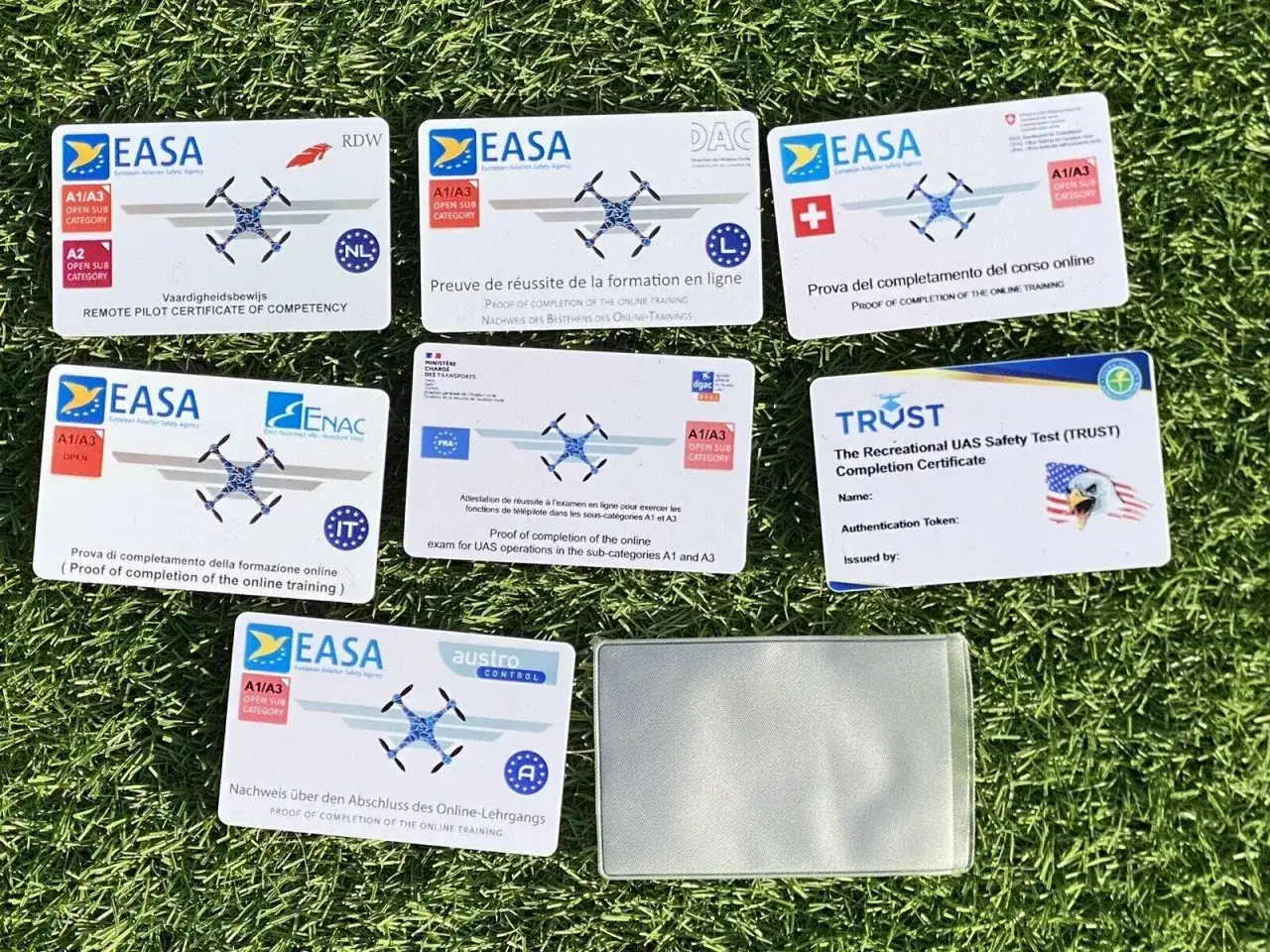 Certificati di completamento online per droni, con differenze tra patentino drone A1, A2, A3 e TRUST.