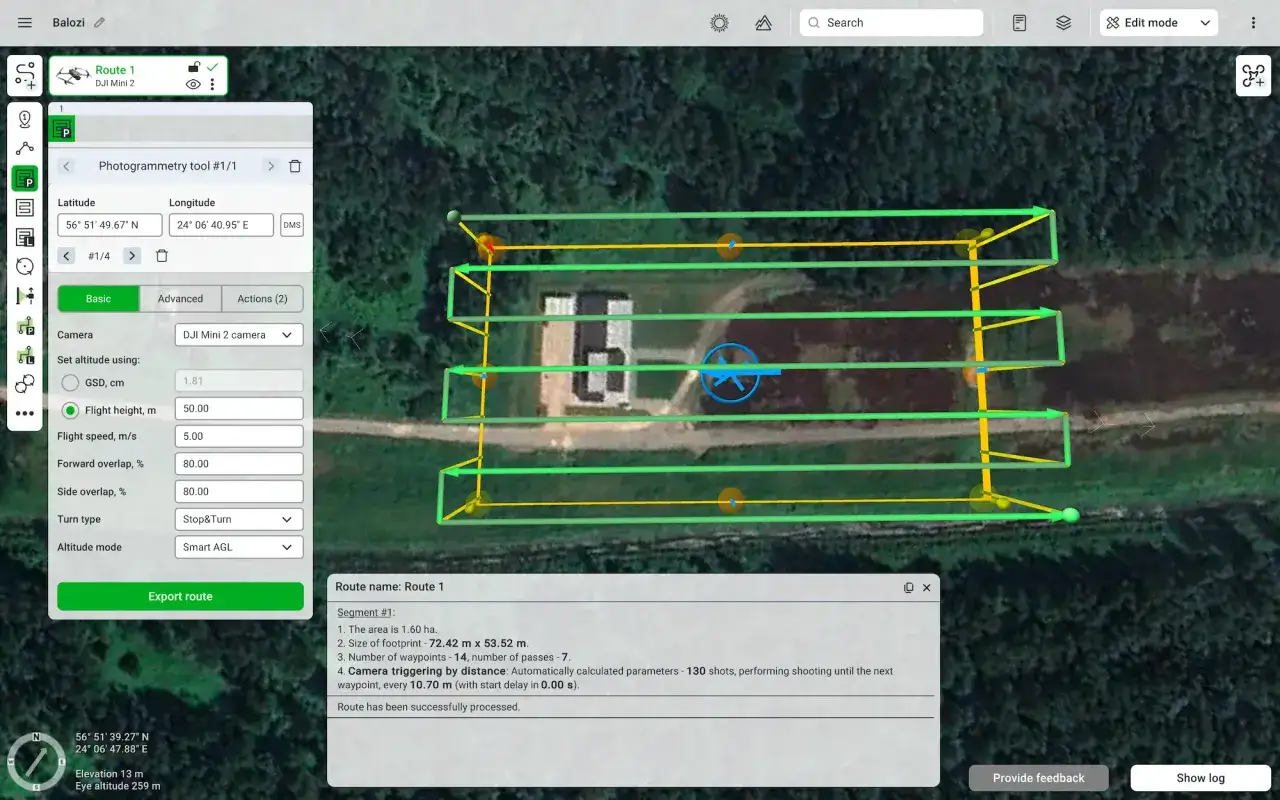Pianificazione di un volo per fotogrammetria con waypoint definiti. Il significato di waypoint &egrave; fondamentale per la mappatura automatica.