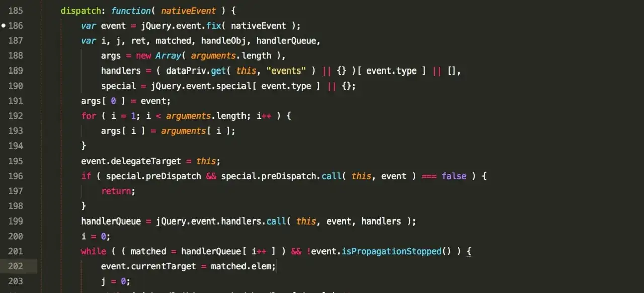 Codice JavaScript che gestisce gli eventi, parte di un corso JavaScript.