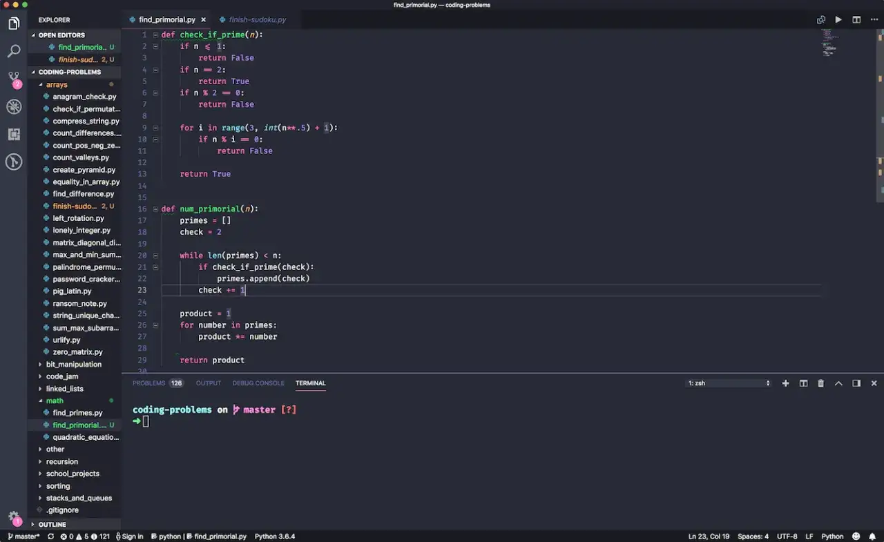 Codice Python per trovare numeri primi e calcolare il primoriale. Programmare in Python è divertente!