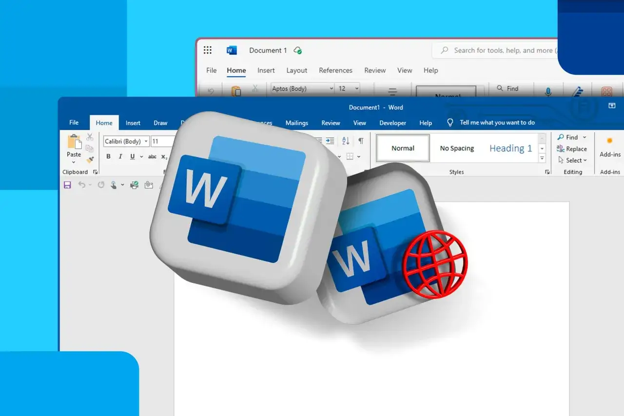 Icone di Word con un globo rosso, che suggeriscono la possibilit&agrave; di scaricare il programma gratis.