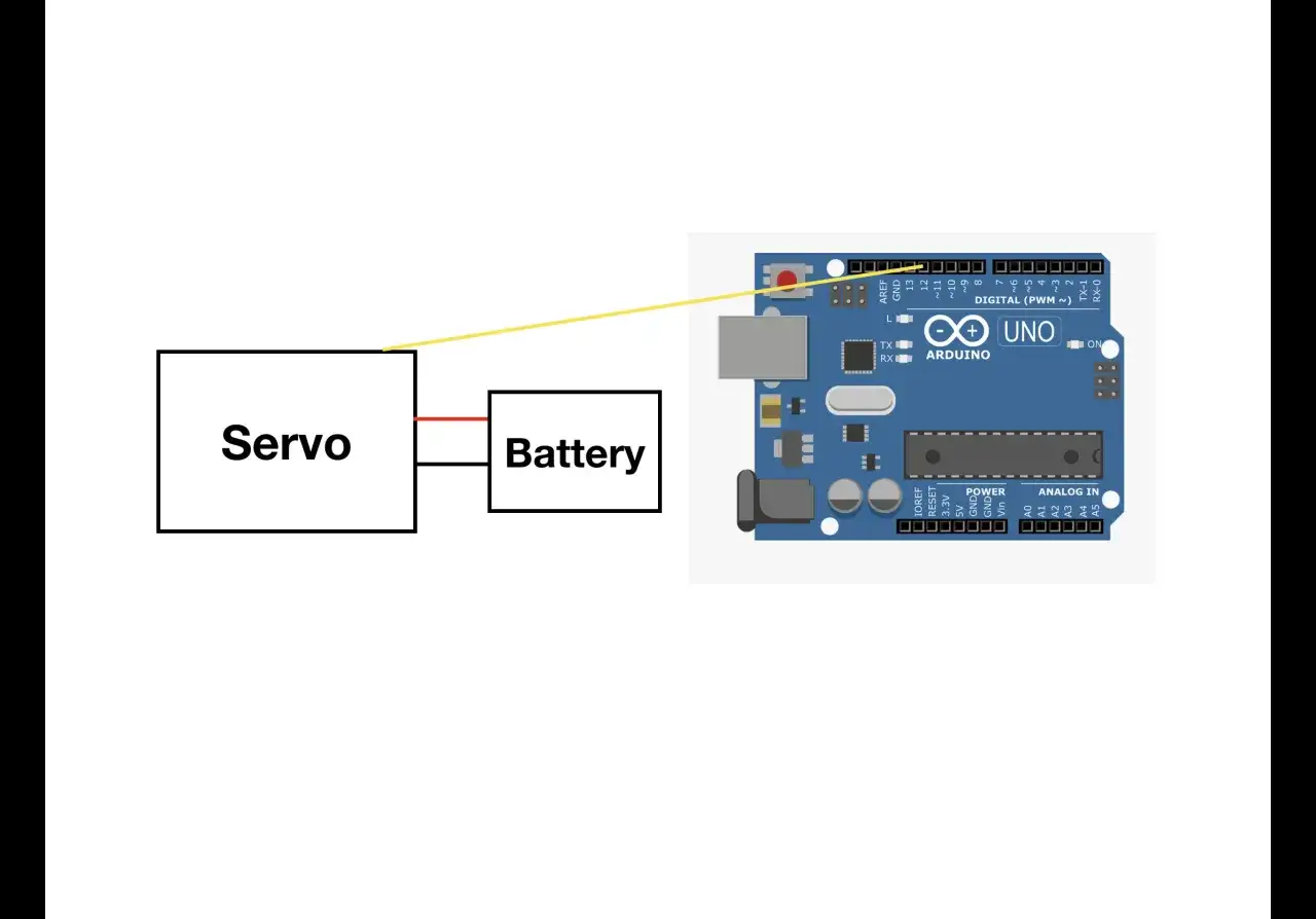 Schema di collegamento di un servo con Arduino UNO e una batteria.