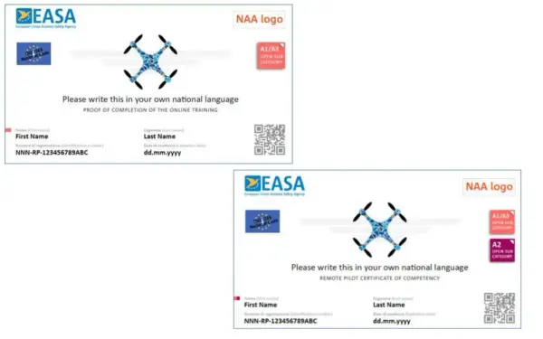 Certificati EASA per il patentino drone a1, a2, a3: differenze tra prova di completamento e attestato di competenza.